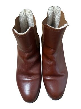 Chelsea Brown Leather Italian Ankle Boots with Faux Shearling Lining Women’s 40